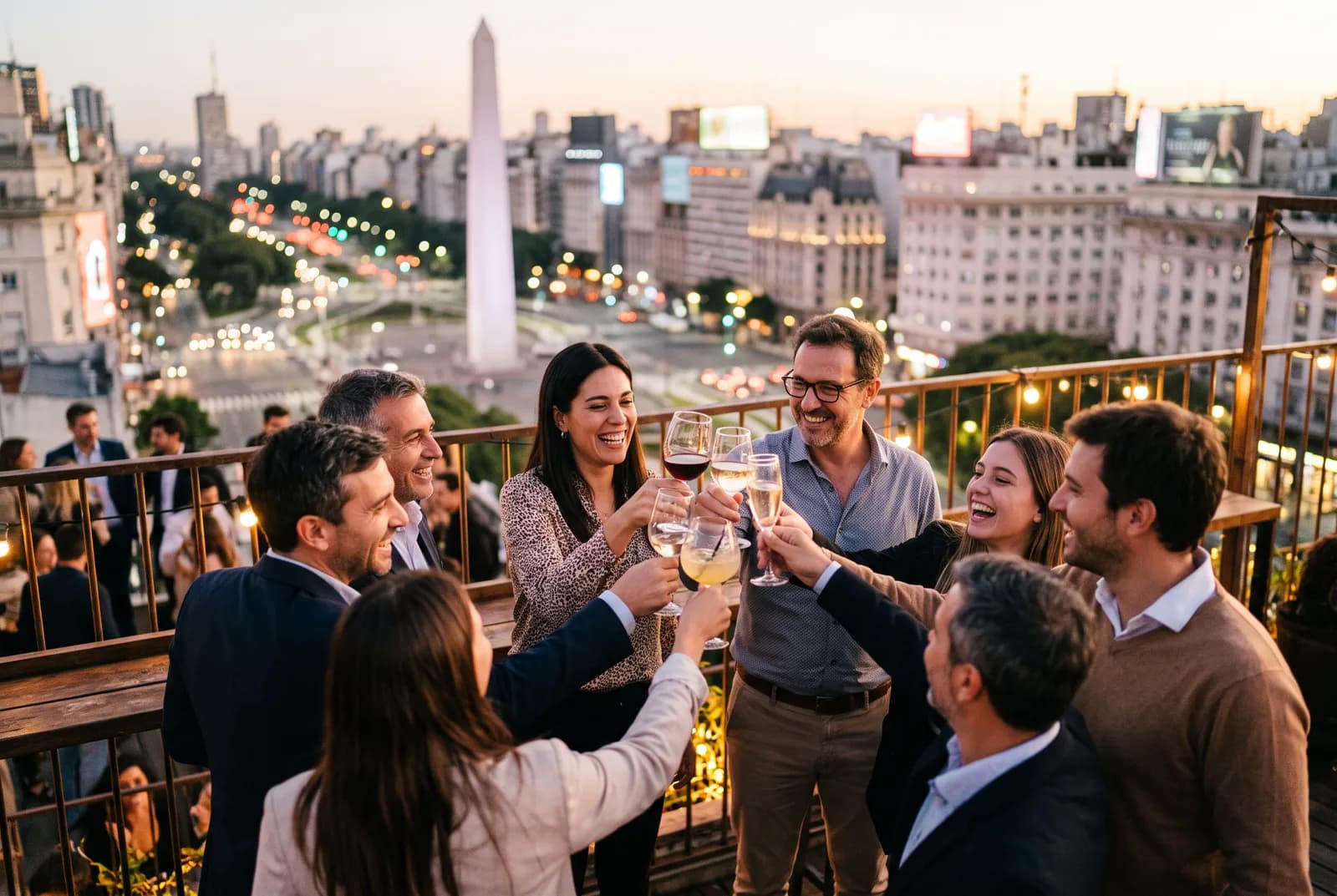 Compañeros de trabajo brindando en una fiesta de fin de año de la empresa