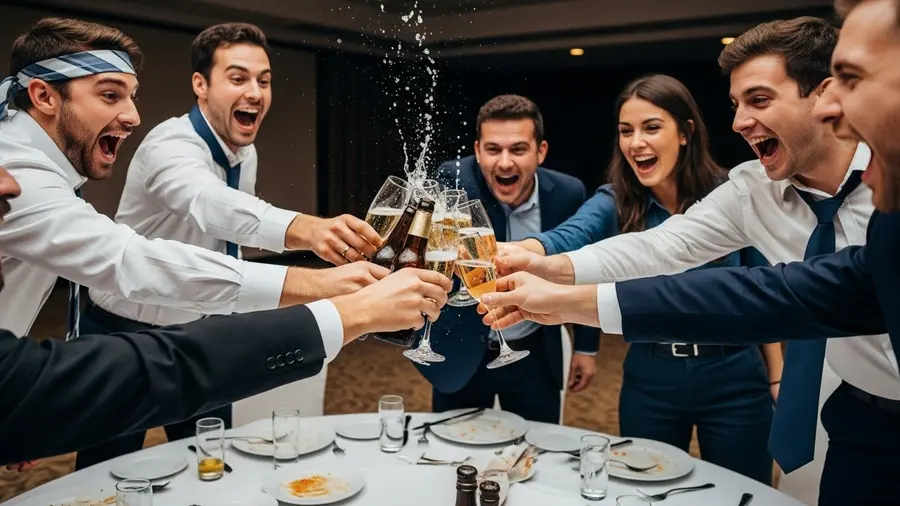 Brindis de amigos alrededor de una mesa